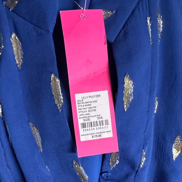 Lilly Pulitzer Royal Blue Blouse with Gold Leaf Pattern - Picture 11 of 16